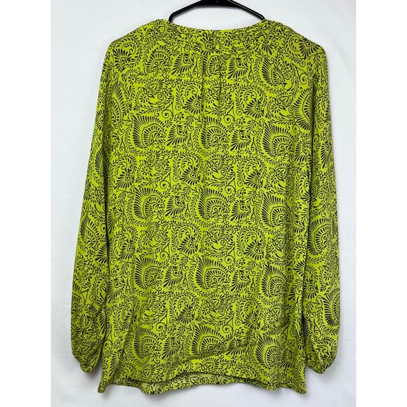 Sigrid Olsen Womens Small Green/Tan Long Sleeve Boho Tunic Shirt Blouse Casual - Picture 6 of 8